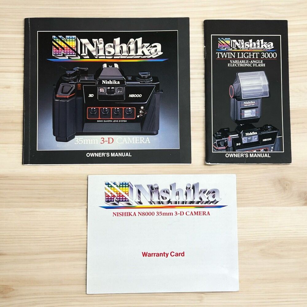Nishika N8000 3-D 35mm Camera & Twin Light 3000 Owners Manuals ONLY - Very Good